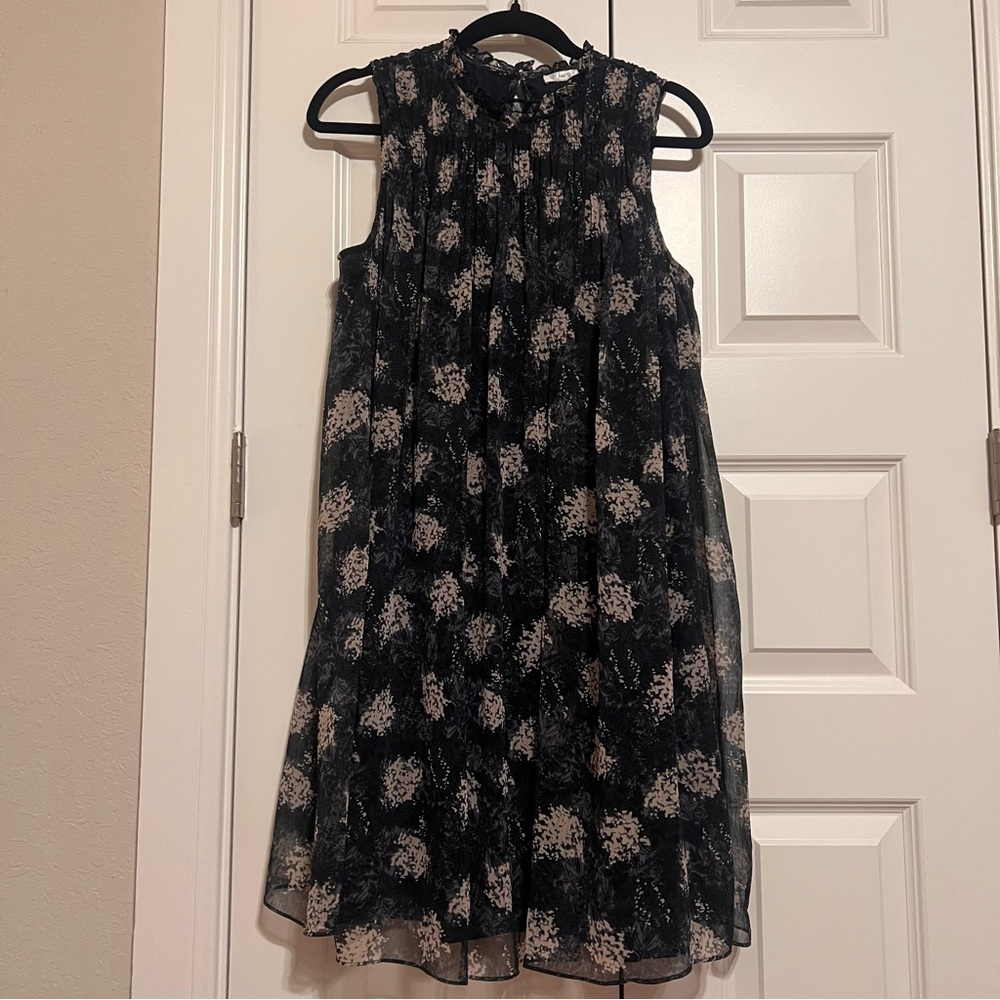 Joie Black and Cream Floral Midi Shift Dress